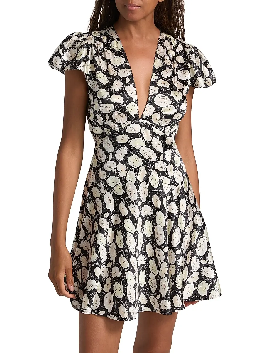 DÔEN Women's Dianne Floral V-Neck Minidress | Thumbnail 3