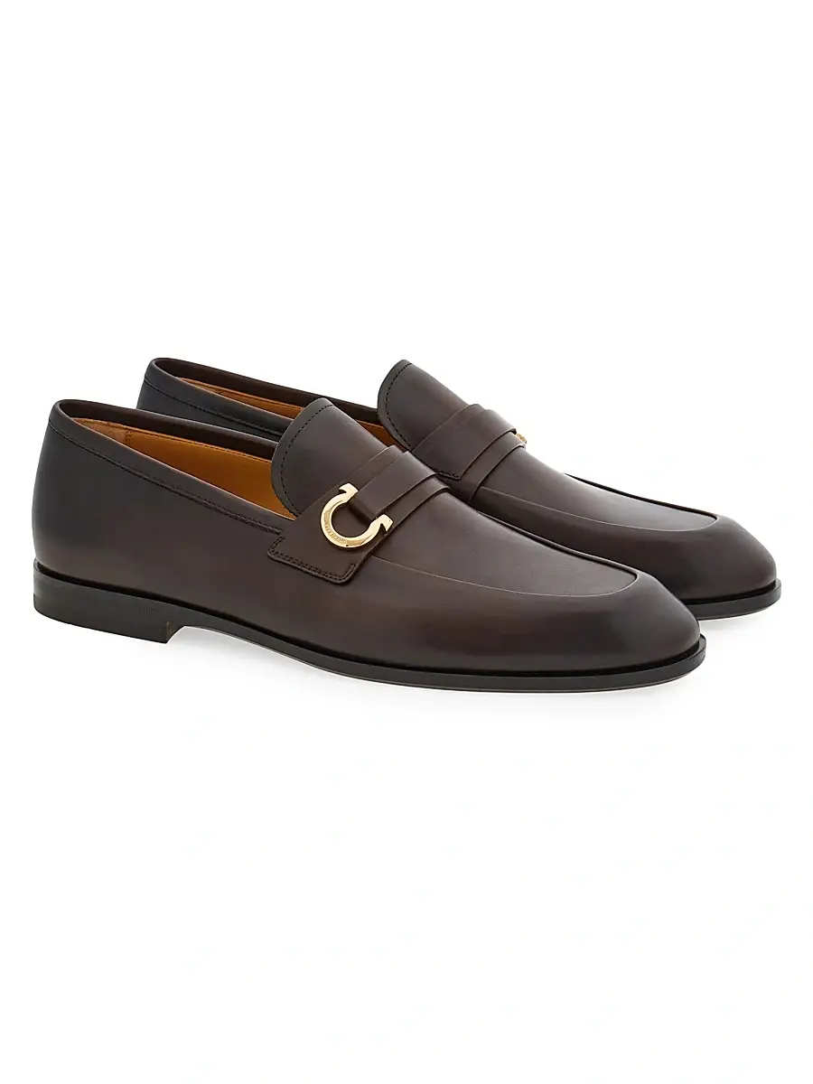 Ferragamo Men's Florio Gancini Leather Loafers | Thumbnail 2