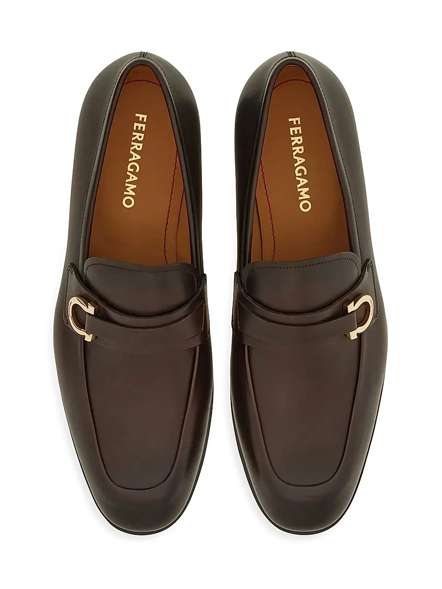 Ferragamo Men's Florio Gancini Leather Loafers | Thumbnail 3