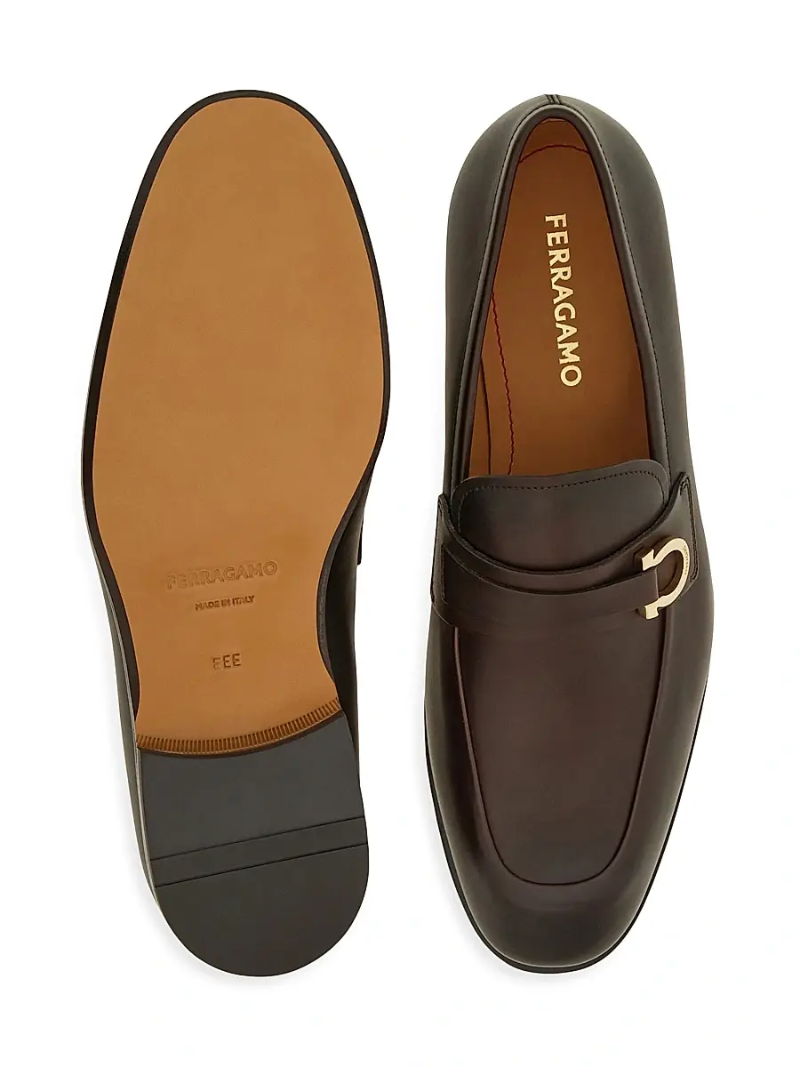 Ferragamo Men's Florio Gancini Leather Loafers | Thumbnail 4