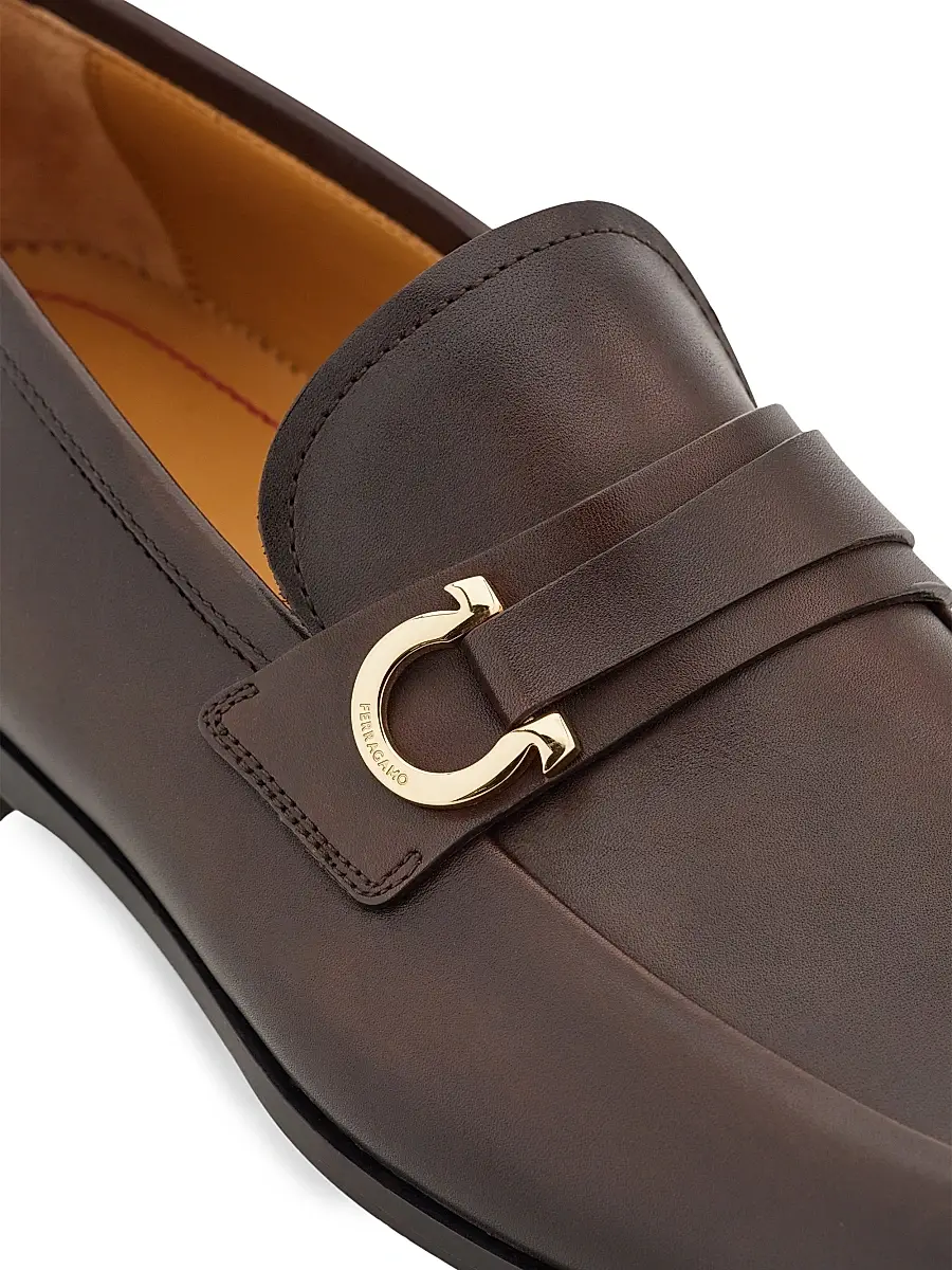 Ferragamo Men's Florio Gancini Leather Loafers | Thumbnail 6