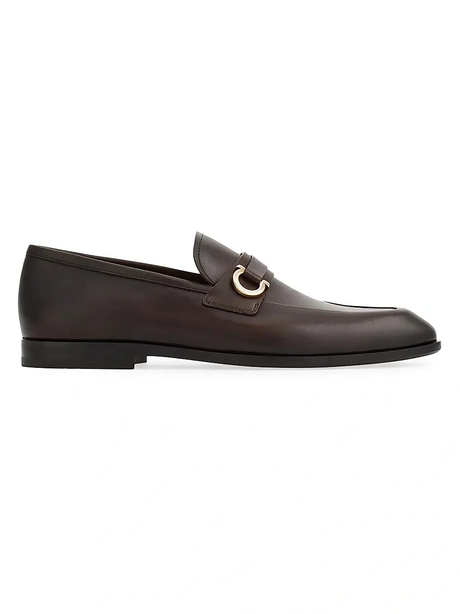 FERRAGAMO Men's Florio Gancini Leather Loafers - Moro New Biscotto | Image 1 FERRAGAMO Men's Florio Gancini Leather Loafers - Moro New Biscotto | Image 1