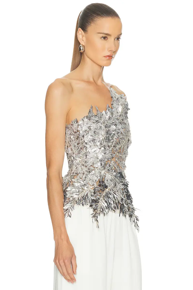 Oscar de la Renta Strapless Fern Embroidered Top | Thumbnail 2 Oscar de la Renta Strapless Fern Embroidered Top | Thumbnail 2