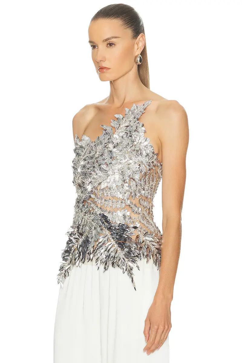Oscar de la Renta Strapless Fern Embroidered Top | Thumbnail 3 Oscar de la Renta Strapless Fern Embroidered Top | Thumbnail 3