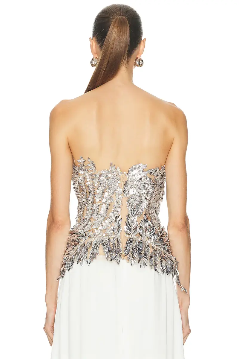 Oscar de la Renta Strapless Fern Embroidered Top | Thumbnail 4 Oscar de la Renta Strapless Fern Embroidered Top | Thumbnail 4