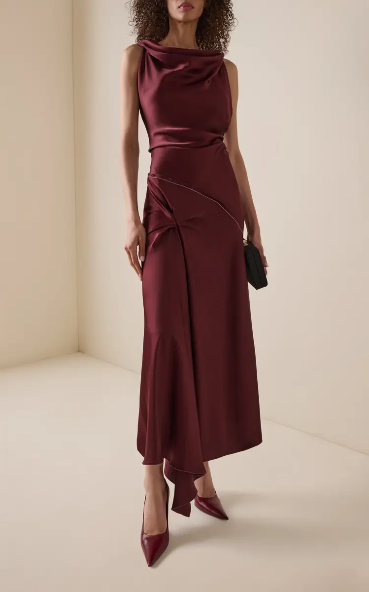 Victoria Beckham Asymmetric Satin Midi Dress | Thumbnail 2 Victoria Beckham Asymmetric Satin Midi Dress | Thumbnail 2