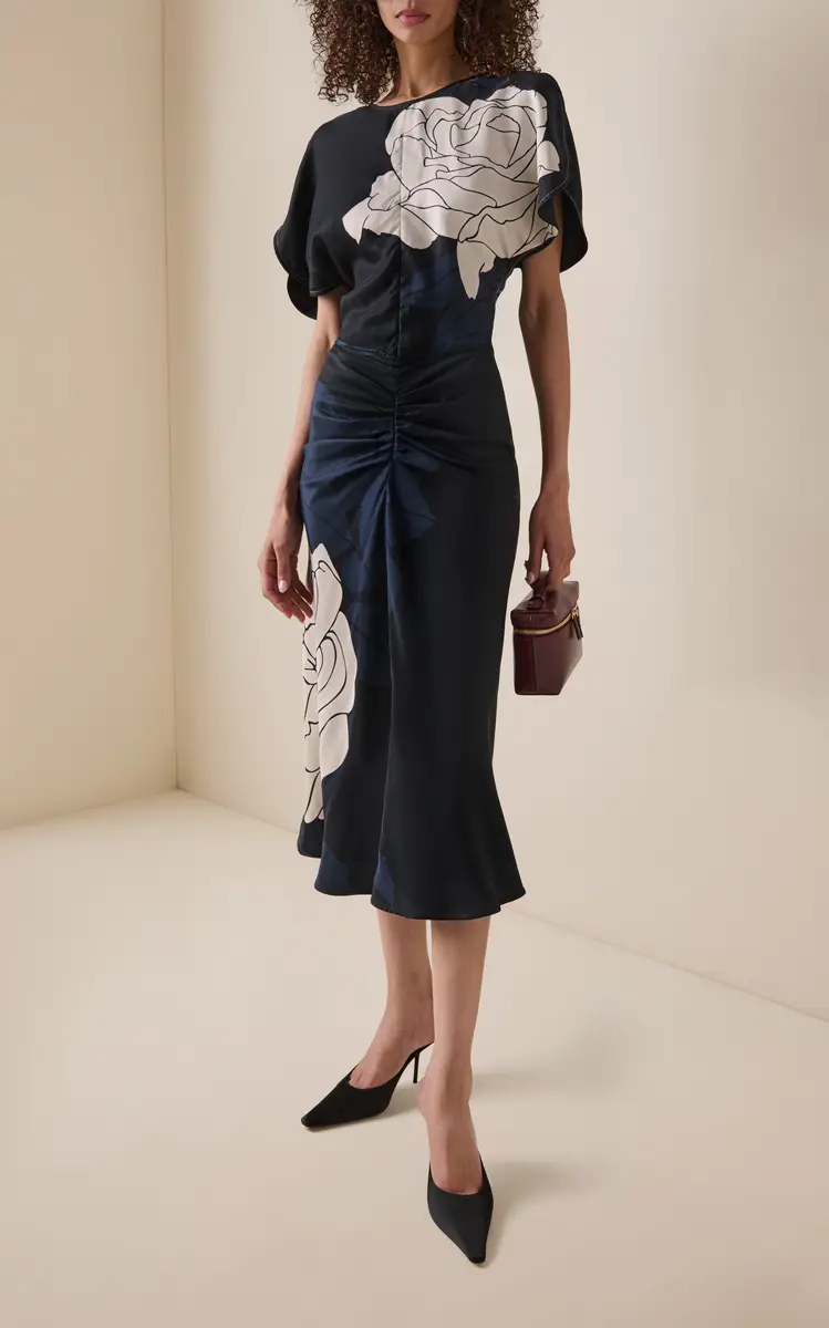Victoria Beckham Rose-Print Satin Midi Skirt | Thumbnail 2 Victoria Beckham Rose-Print Satin Midi Skirt | Thumbnail 2