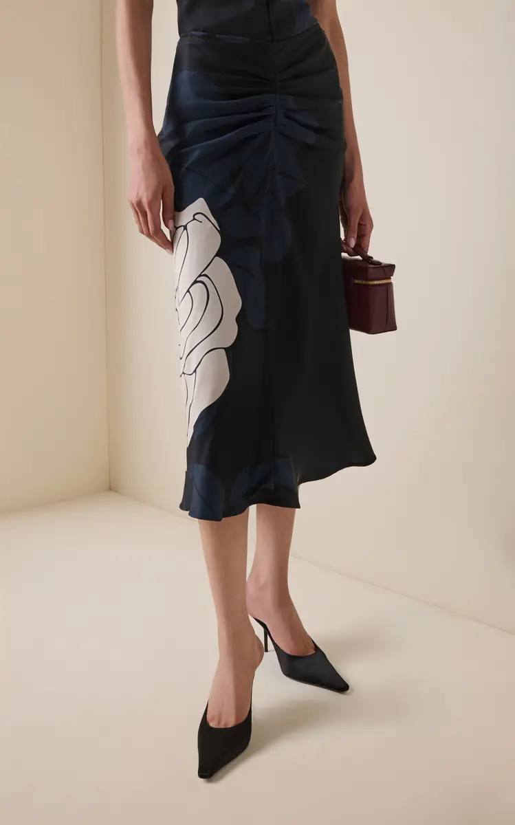 Victoria Beckham Rose-Print Satin Midi Skirt | Thumbnail 3 Victoria Beckham Rose-Print Satin Midi Skirt | Thumbnail 3