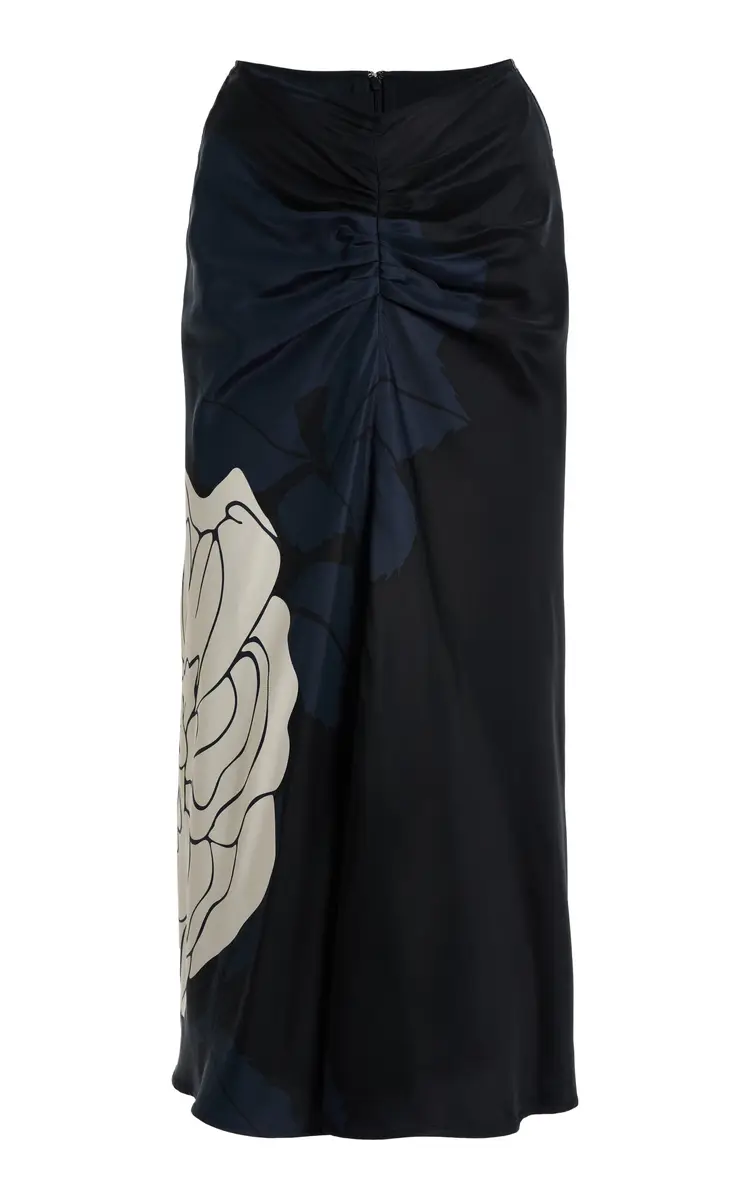 Rose-Print Satin Midi Skirt Rose-Print Satin Midi Skirt
