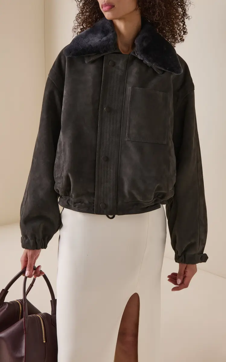 Victoria Beckham Shearling-Trimmed Leather Bomber Jacket | Thumbnail 3 Victoria Beckham Shearling-Trimmed Leather Bomber Jacket | Thumbnail 3