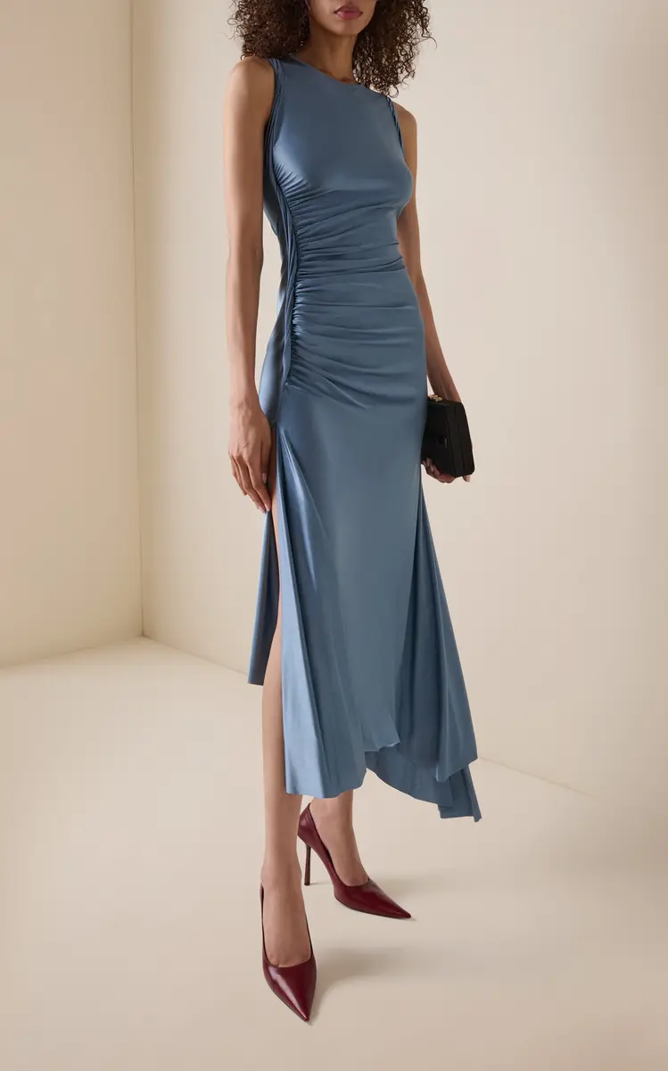Victoria Beckham Ruched Satin Midi Dress | Thumbnail 3