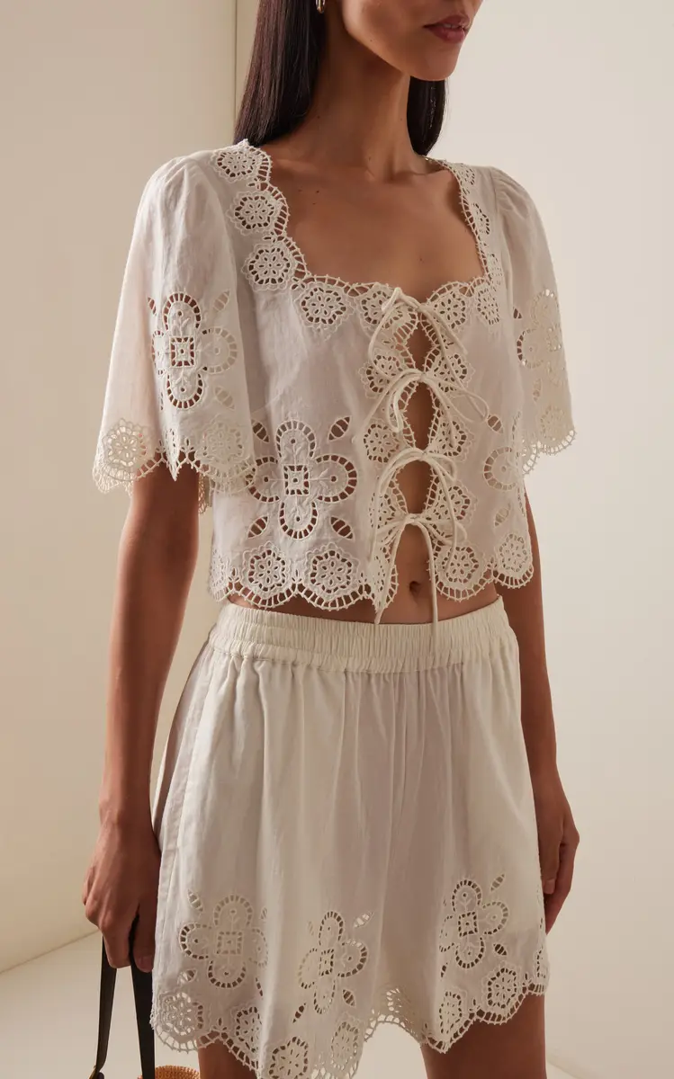 Sea Babette Eyelet Cotton Tie-Front Top | Thumbnail 2