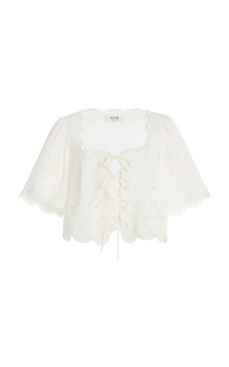 Sea Babette Eyelet Cotton Tie-Front Top | Thumbnail 6