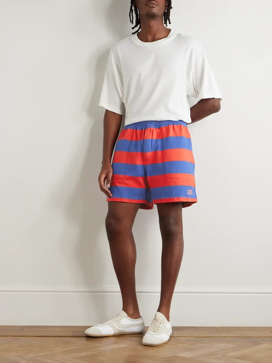 BODE Clubhouse Wide-Leg Logo-Embroidered Striped Cotton-Jersey Shorts - Men | Thumbnail 2