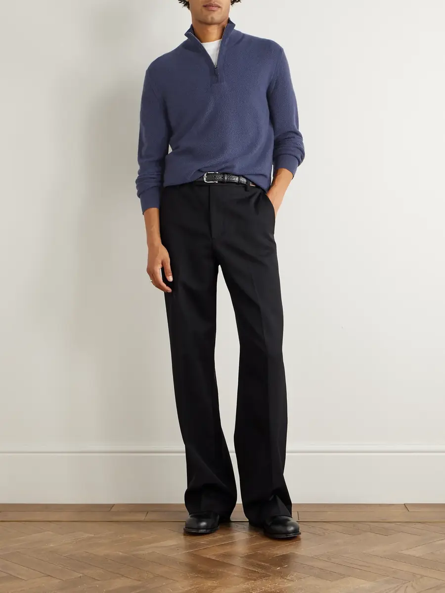 Zegna Oasi Leather-Trimmed Cashmere Half-Zip Sweater - Men | Thumbnail 2