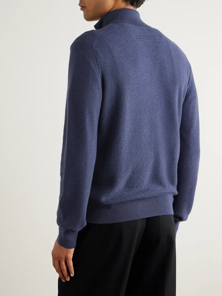 Zegna Oasi Leather-Trimmed Cashmere Half-Zip Sweater - Men | Thumbnail 4