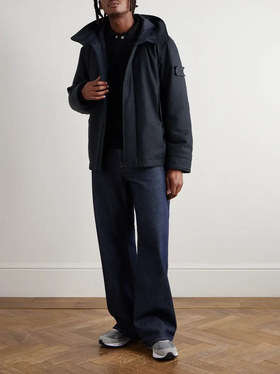 Stone Island GHOST Logo-Appliquéd Padded Virgin Wool-Blend Flannel Hooded Parka - Men | Thumbnail 2