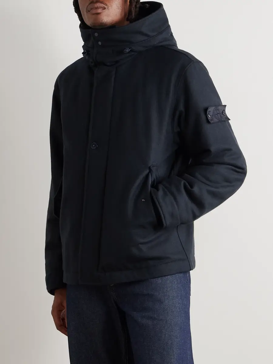 Stone Island GHOST Logo-Appliquéd Padded Virgin Wool-Blend Flannel Hooded Parka - Men | Thumbnail 3
