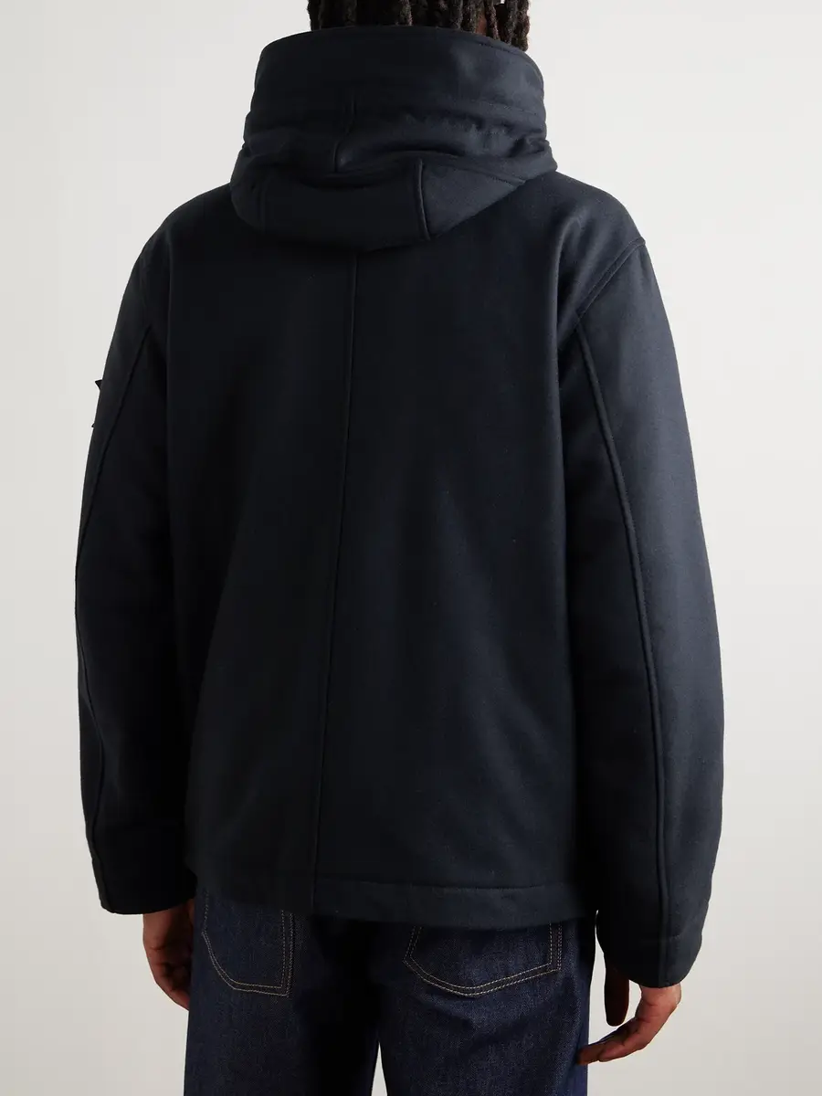 Stone Island GHOST Logo-Appliquéd Padded Virgin Wool-Blend Flannel Hooded Parka - Men | Thumbnail 4