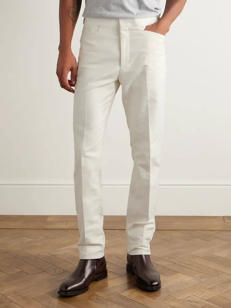 Ralph Lauren Purple Label Slim-Leg Cotton-Moleskin Trousers - Men | Thumbnail 3