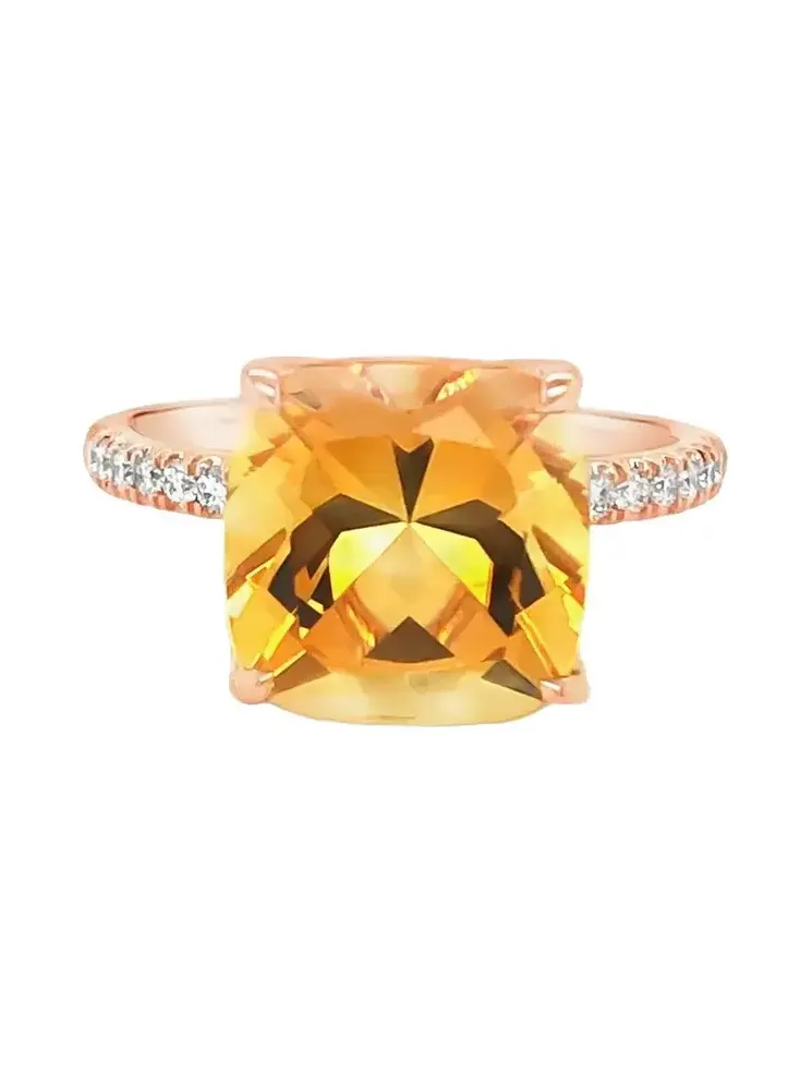 Diamond Citrine Cushion Ring