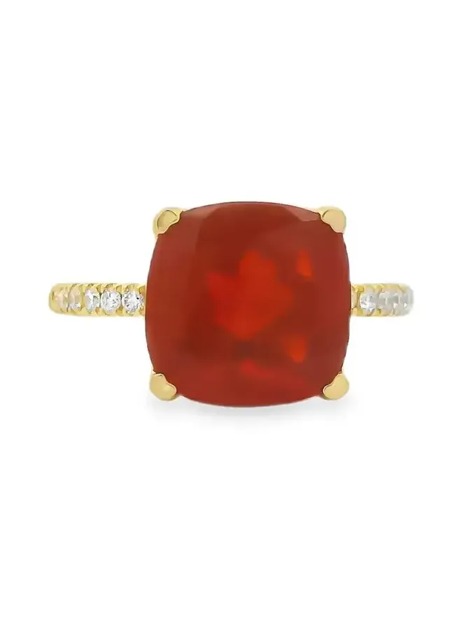 Fire Opal Diamond Cushion Ring