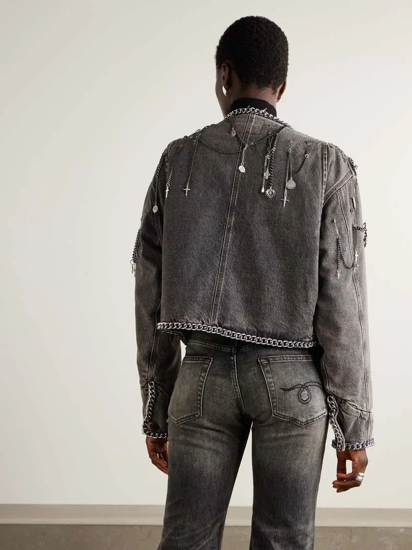 R13 Cropped Embellished Denim Jacket | Thumbnail 4 R13 Cropped Embellished Denim Jacket | Thumbnail 4