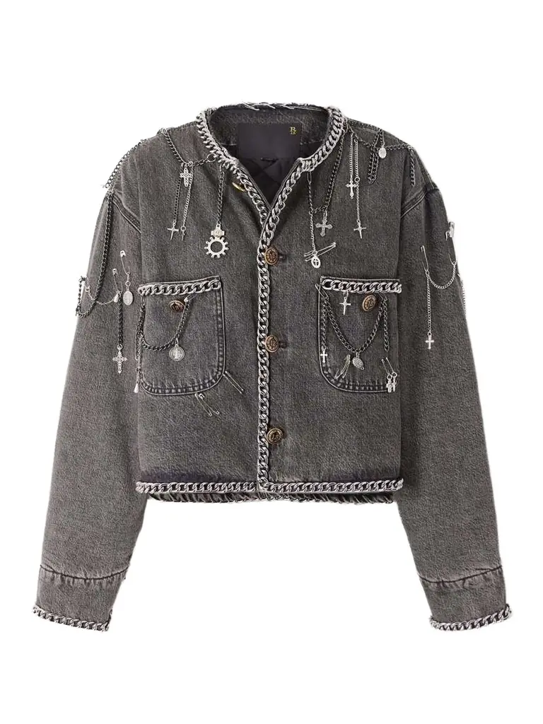 R13 Cropped Embellished Denim Jacket | Image 1 R13 Cropped Embellished Denim Jacket | Image 1