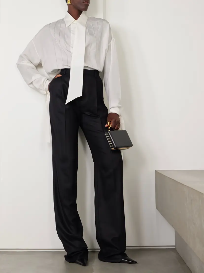 Lanvin Scarf-detailed Embroidered Silk-twill Shirt | Thumbnail 2 Lanvin Scarf-detailed Embroidered Silk-twill Shirt | Thumbnail 2
