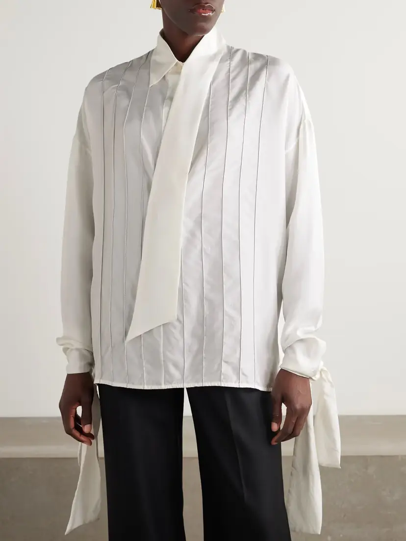 Lanvin Scarf-detailed Embroidered Silk-twill Shirt | Thumbnail 3 Lanvin Scarf-detailed Embroidered Silk-twill Shirt | Thumbnail 3
