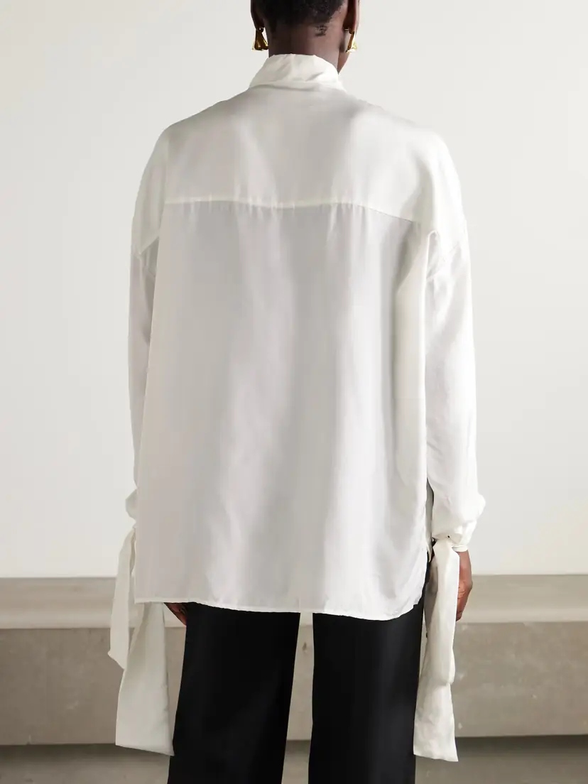 Lanvin Scarf-detailed Embroidered Silk-twill Shirt | Thumbnail 4 Lanvin Scarf-detailed Embroidered Silk-twill Shirt | Thumbnail 4