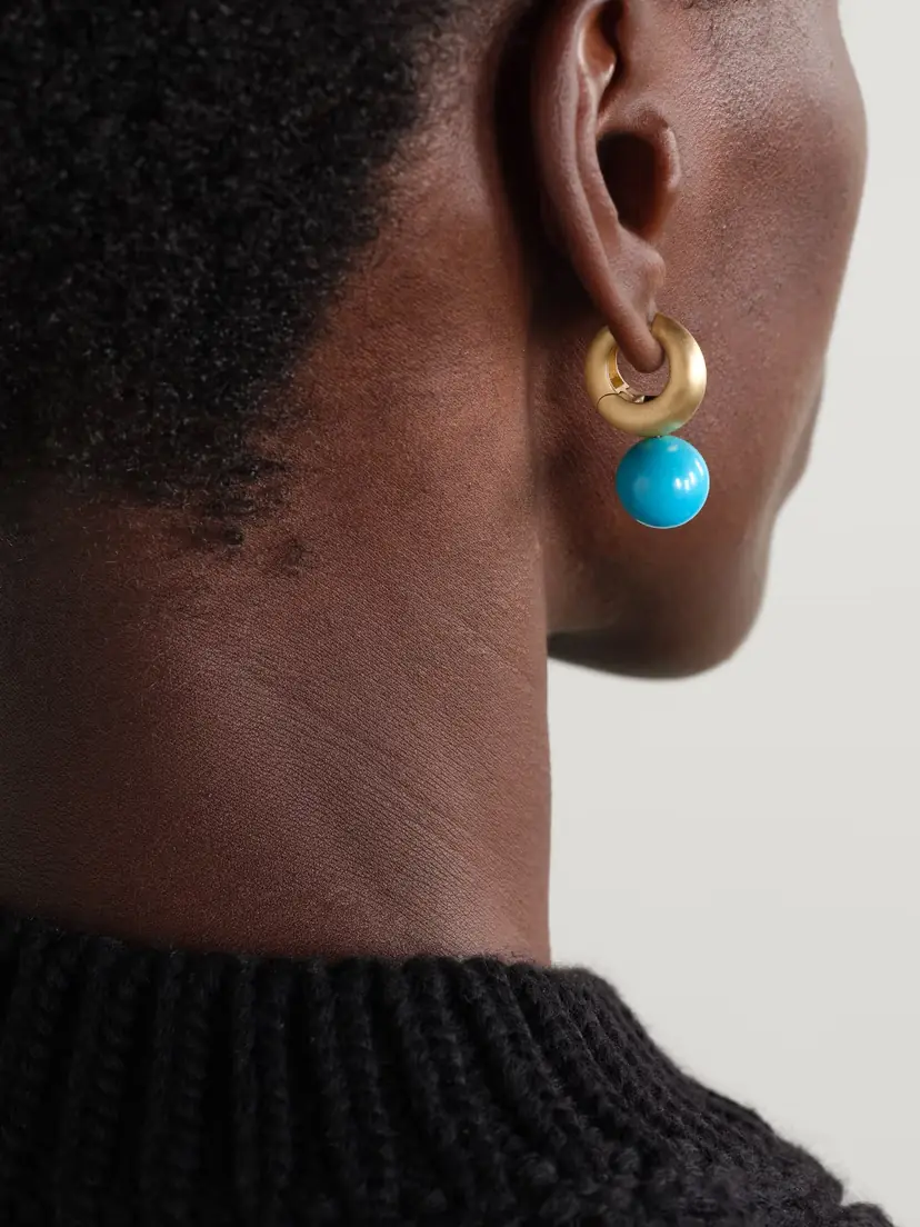 Irene Neuwirth Gumball Puffed Huggies 18-karat Gold Turquoise Earrings | Thumbnail 2