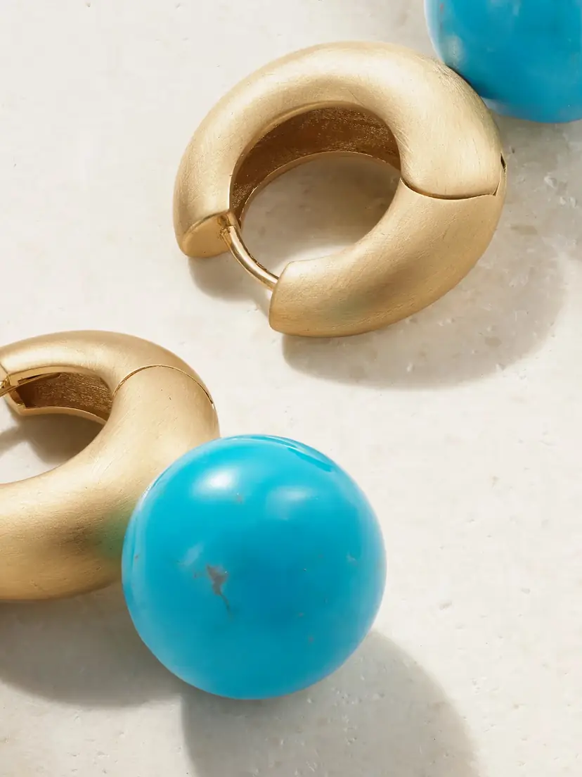 Irene Neuwirth Gumball Puffed Huggies 18-karat Gold Turquoise Earrings | Thumbnail 3