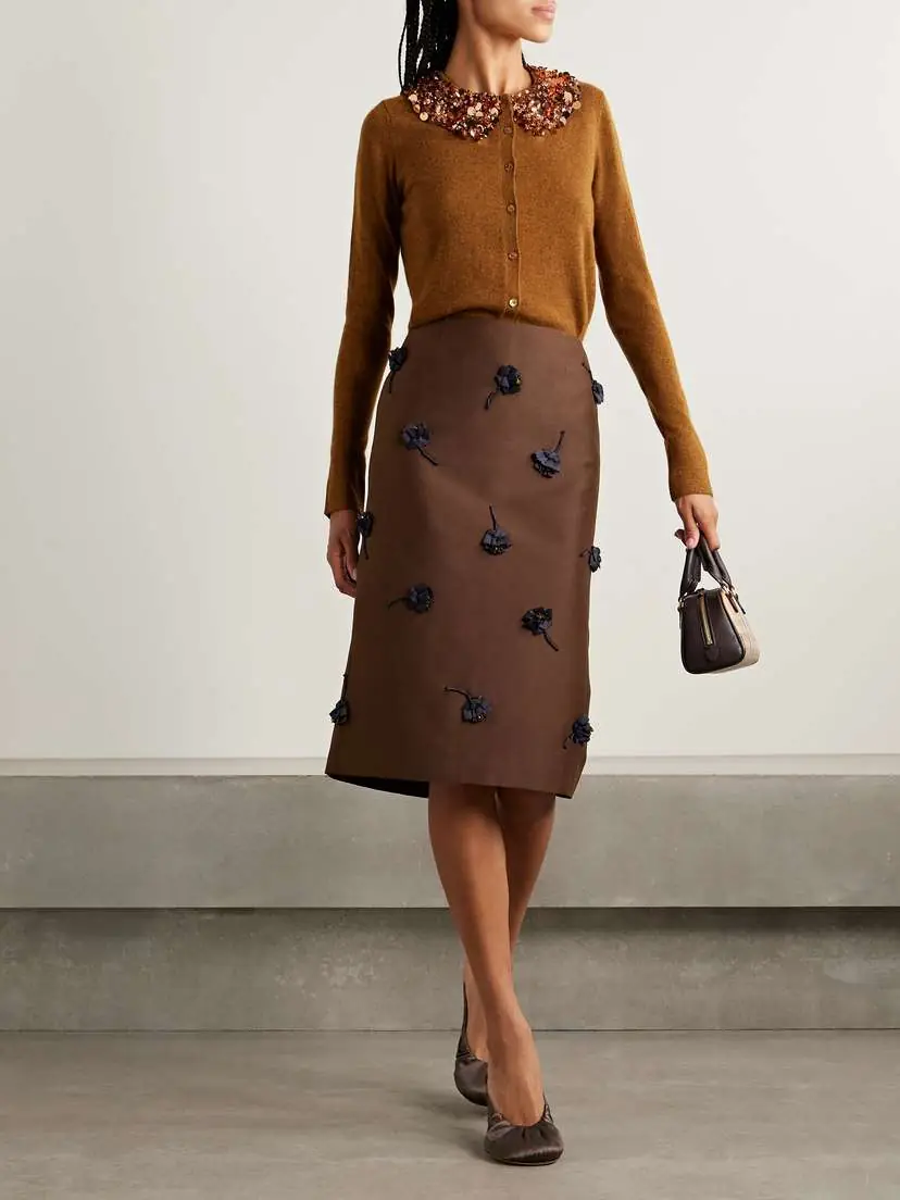 SHUSHU/TONG Embellished Appliquéd Duchesse-satin Midi Skirt | Thumbnail 2