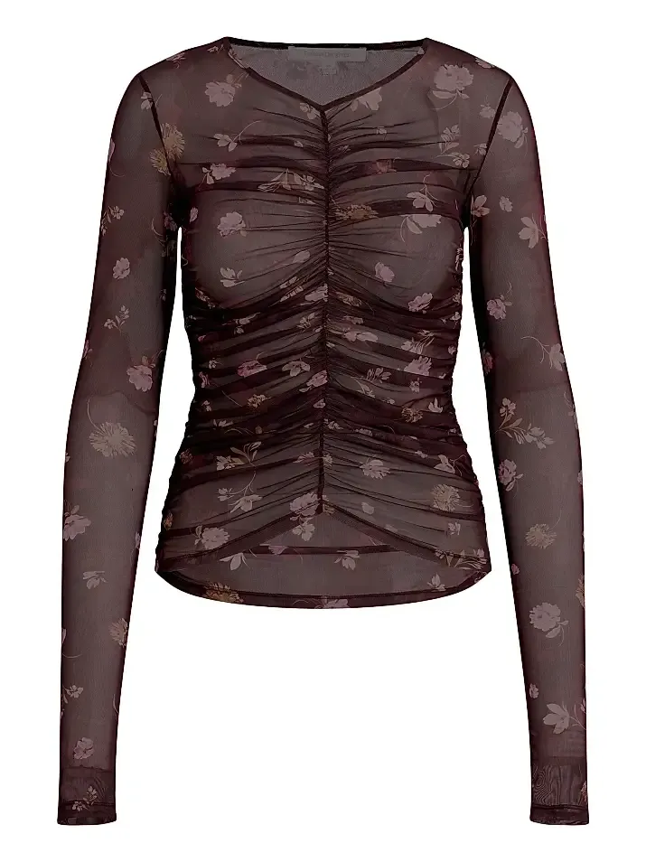 Favorite Daughter Women's Party Floral Mesh Ruched V-neck Top