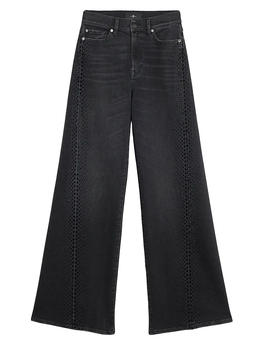 7 For All Mankind Women's Twisted Lotta Rhinestone Wide-Leg Jeans - Bottomline - Size 30 | Image 1 7 For All Mankind Women's Twisted Lotta Rhinestone Wide-Leg Jeans - Bottomline - Size 30 | Image 1