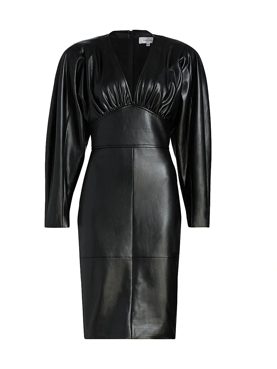 Ronny Kobo Women's Cindie Faux-Leather Knee-Length Dress - Black | Image 1 Ronny Kobo Women's Cindie Faux-Leather Knee-Length Dress - Black | Image 1