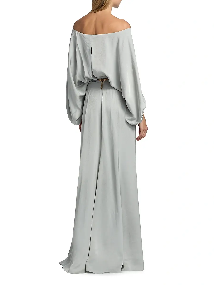 Silvia Tcherassi Women's Lorella Off-the-Shoulder Belted Maxi Dress - Silver | Thumbnail 5 Silvia Tcherassi Women's Lorella Off-the-Shoulder Belted Maxi Dress - Silver | Thumbnail 5