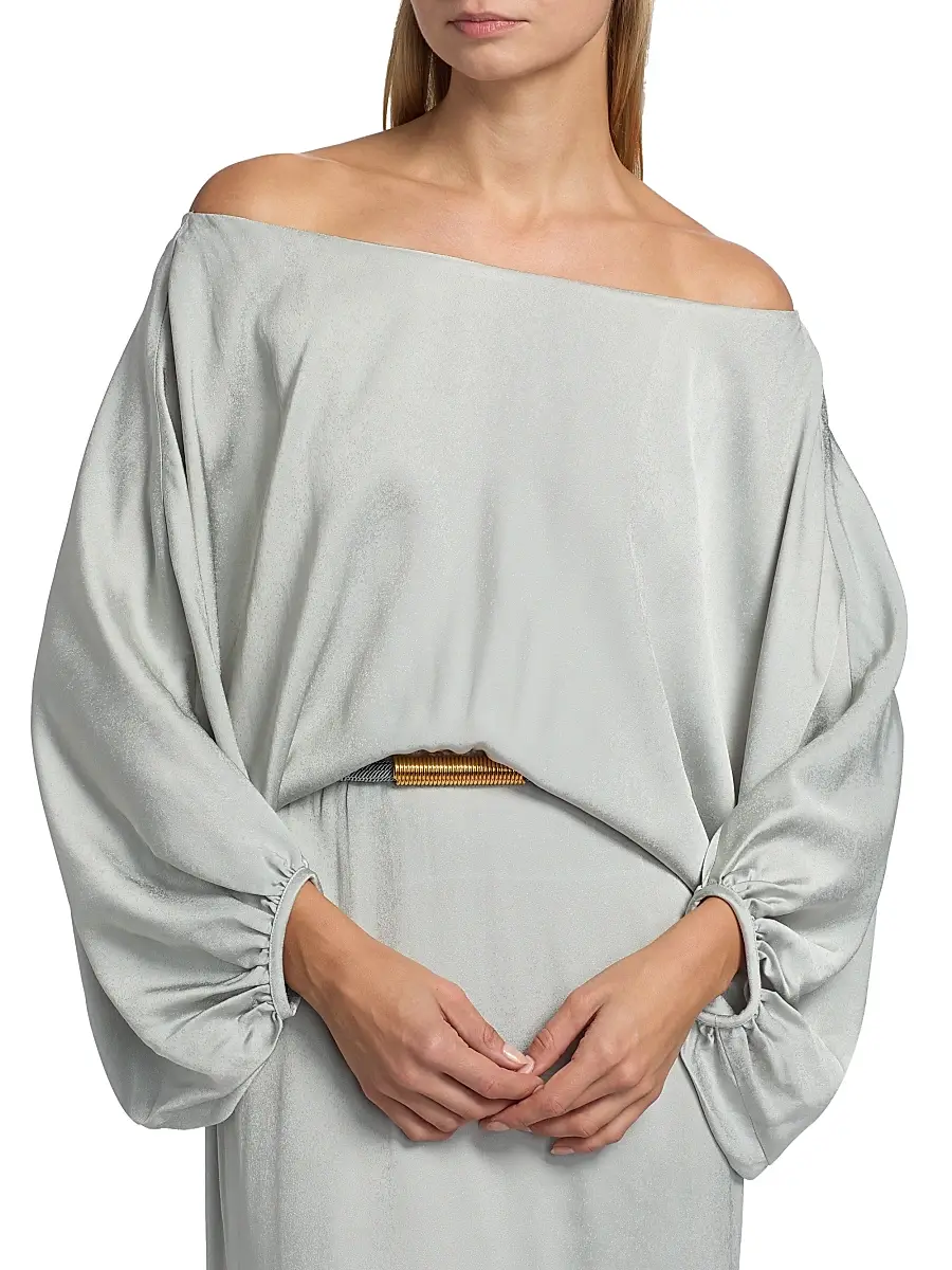 Silvia Tcherassi Women's Lorella Off-the-Shoulder Belted Maxi Dress - Silver | Thumbnail 6 Silvia Tcherassi Women's Lorella Off-the-Shoulder Belted Maxi Dress - Silver | Thumbnail 6