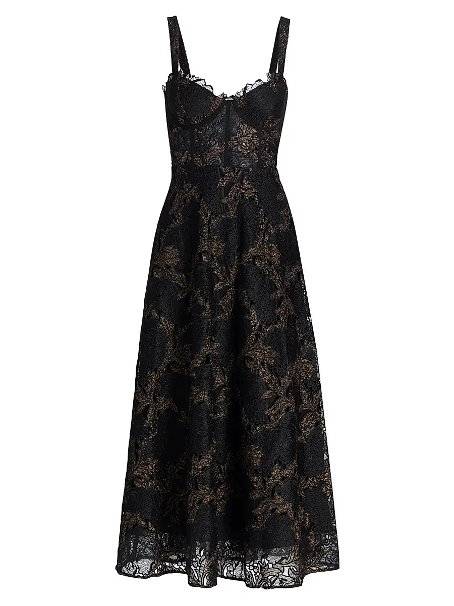 As It May Women's Lola Metallic Lace Midi-Dress - Black Gold | Image 1 As It May Women's Lola Metallic Lace Midi-Dress - Black Gold | Image 1