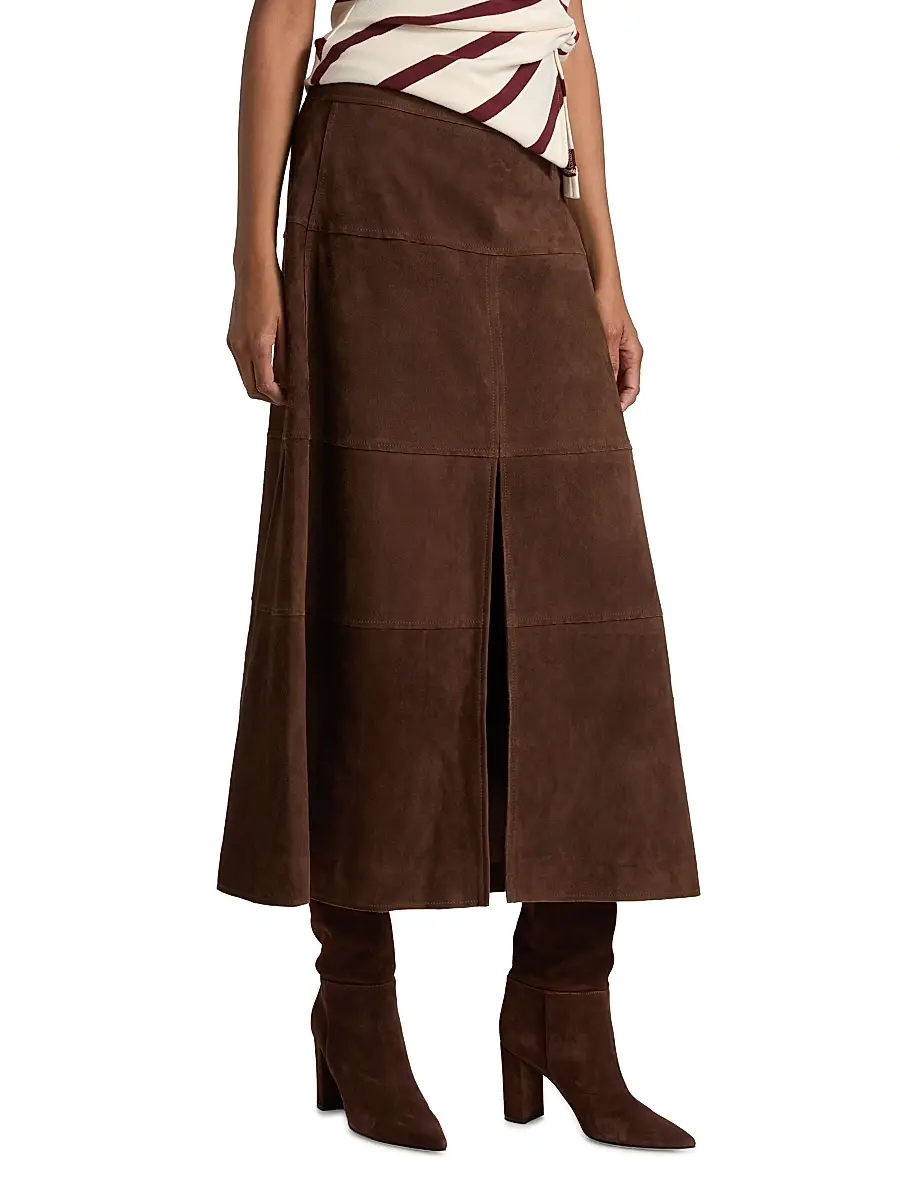 TANYA TAYLOR Women's Hudson Suede Midi-Skirt | Thumbnail 3 TANYA TAYLOR Women's Hudson Suede Midi-Skirt | Thumbnail 3