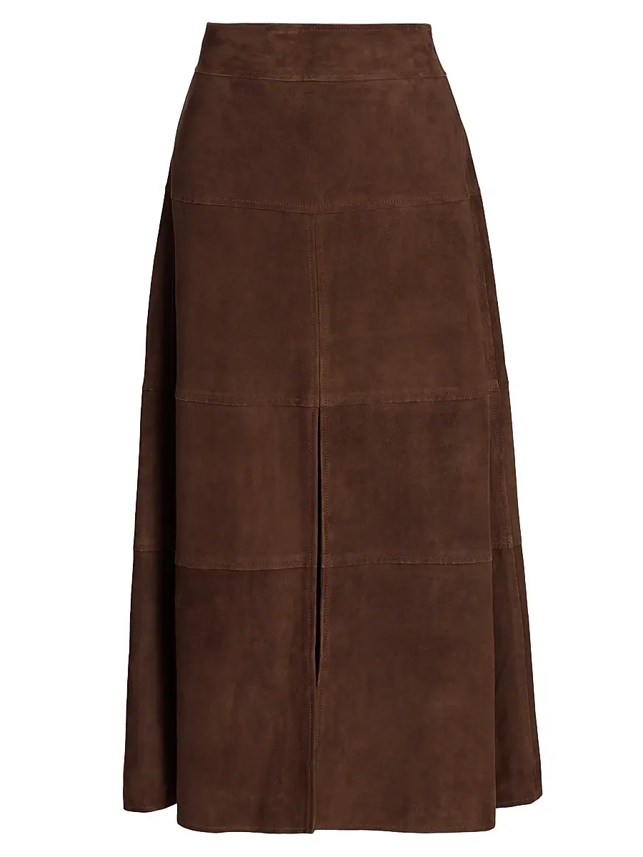 Tanya Taylor Women's Hudson Suede Midi-Skirt - Chocolate | Image 1 Tanya Taylor Women's Hudson Suede Midi-Skirt - Chocolate | Image 1