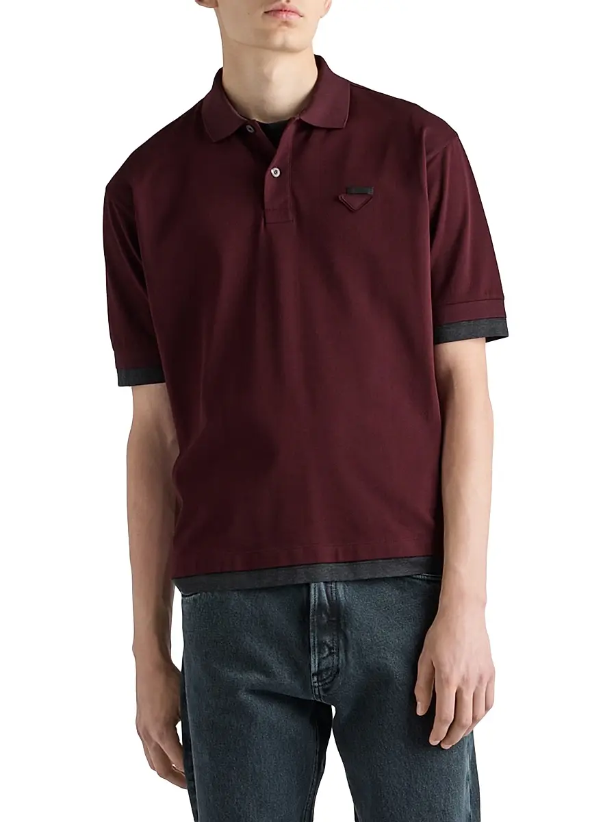 Prada Men's Cotton Polo Shirt - Dark Red | Thumbnail 2 Prada Men's Cotton Polo Shirt - Dark Red | Thumbnail 2