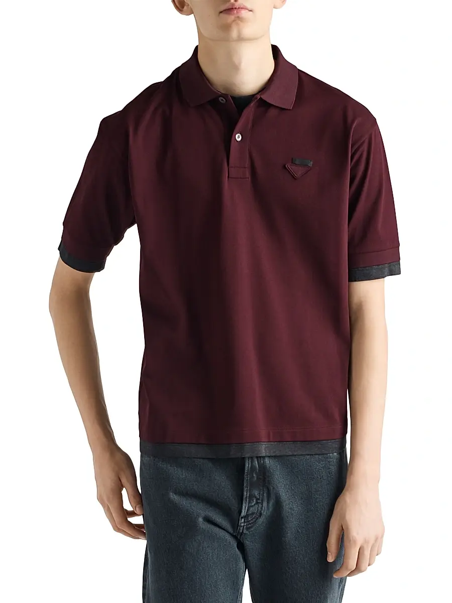 Prada Men's Cotton Polo Shirt - Dark Red | Thumbnail 3 Prada Men's Cotton Polo Shirt - Dark Red | Thumbnail 3