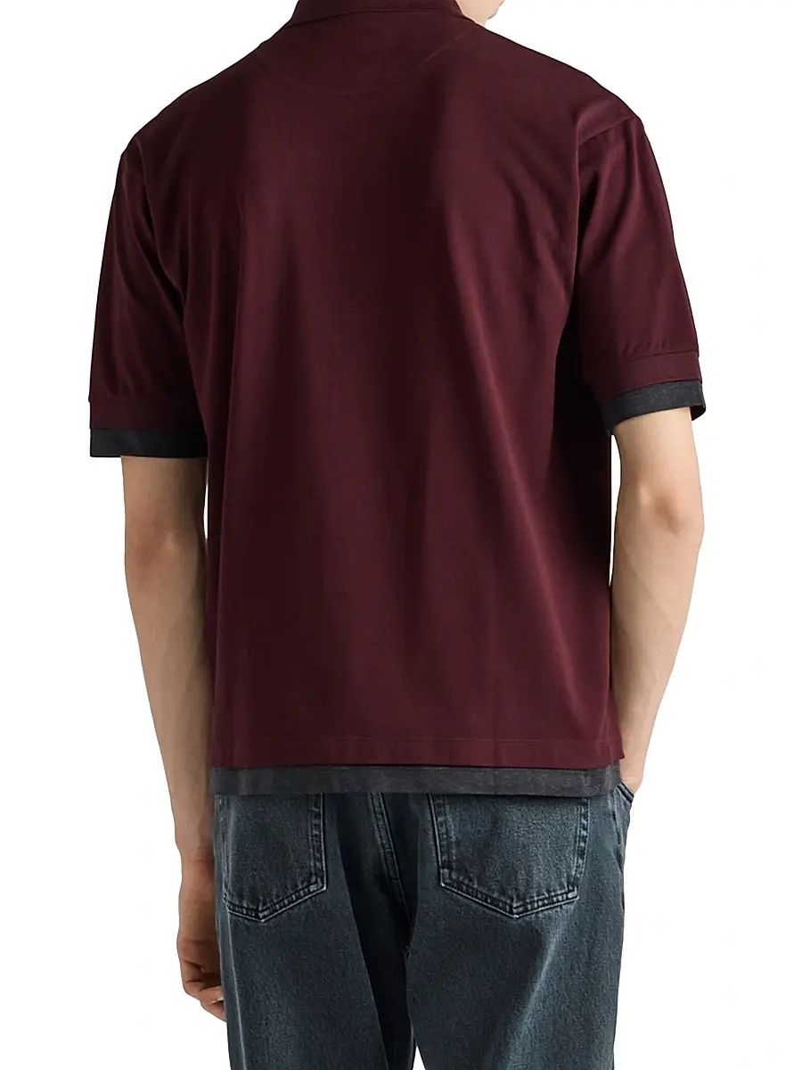 Prada Men's Cotton Polo Shirt - Dark Red | Thumbnail 4 Prada Men's Cotton Polo Shirt - Dark Red | Thumbnail 4