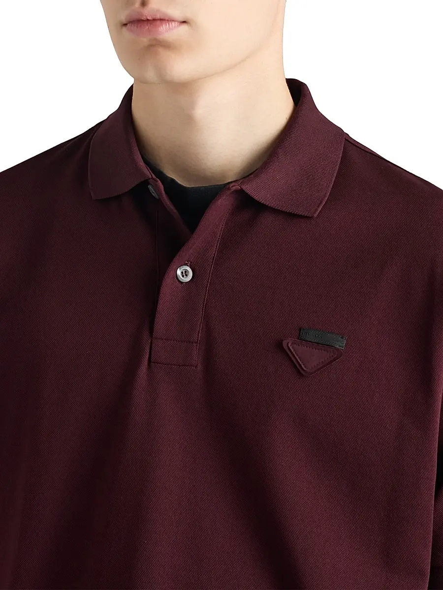 Prada Men's Cotton Polo Shirt - Dark Red | Thumbnail 5 Prada Men's Cotton Polo Shirt - Dark Red | Thumbnail 5