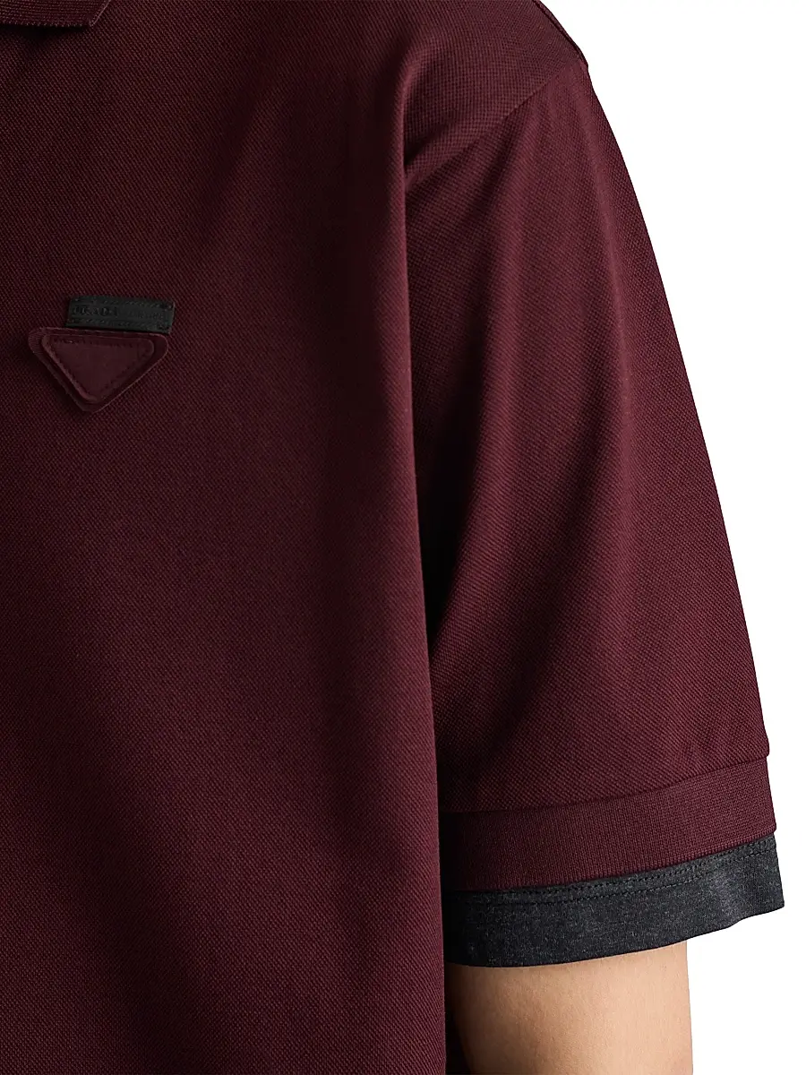 Prada Men's Cotton Polo Shirt - Dark Red | Thumbnail 6 Prada Men's Cotton Polo Shirt - Dark Red | Thumbnail 6