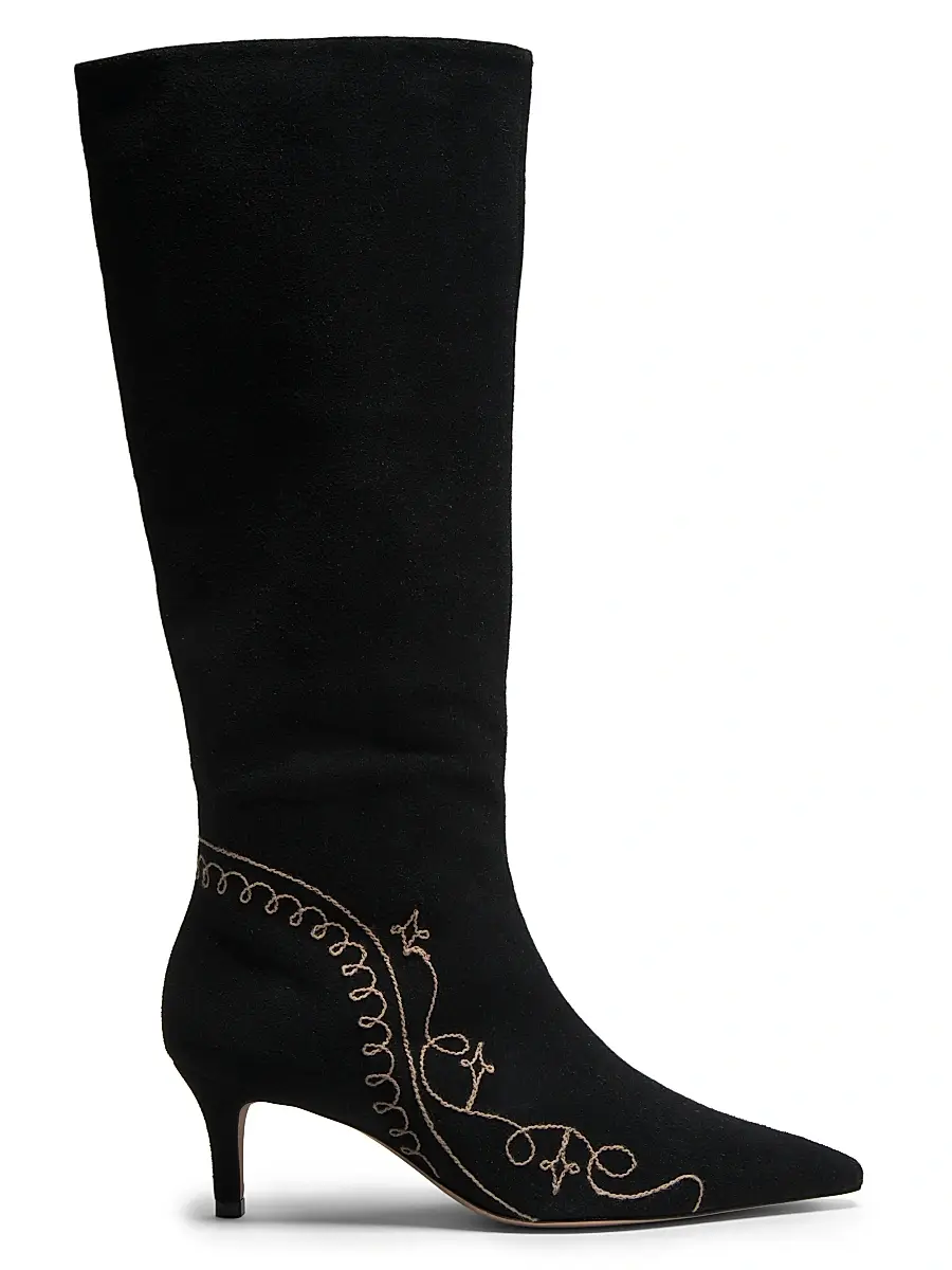 Cinq à Sept Women's Casey 60MM Embroidered Suede Boots - Black Brown Sugar | Image 1 Cinq à Sept Women's Casey 60MM Embroidered Suede Boots - Black Brown Sugar | Image 1