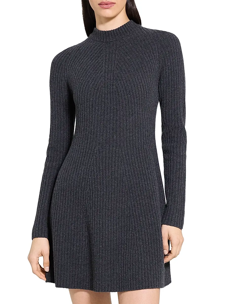 Theory Women's Traveling Rib-Knit Wool-Cashmere Minidress | Thumbnail 3 Theory Women's Traveling Rib-Knit Wool-Cashmere Minidress | Thumbnail 3