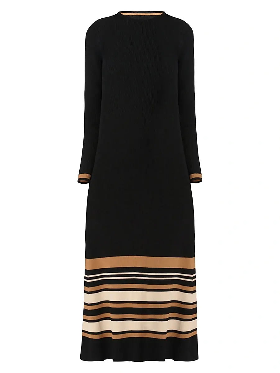 Shoshanna Women's Landon Striped Knit Midi-Dress - Jet Beige Camel | Image 1 Shoshanna Women's Landon Striped Knit Midi-Dress - Jet Beige Camel | Image 1